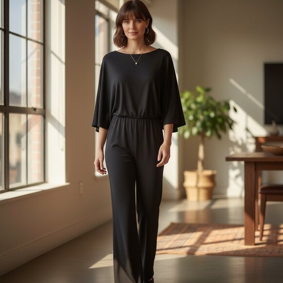 HALARA Black Batwing Sleeve Wide Leg Jumpsuit NWT - Picture 12 of 12